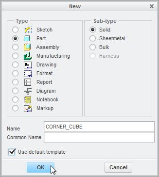 Step 1: Set working directory and create a new part 1. If necessary, start Creo Parametric. 2. Setting the working directory: Click Select Working Directory from the Data group of the Home tab.