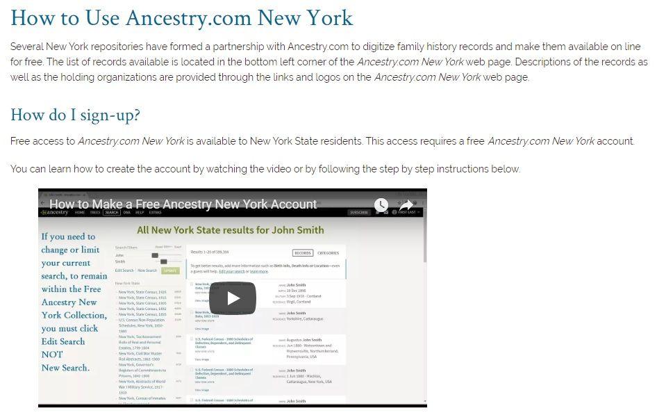 Ancestry New York Residents of New York State can look at select collections that ancestry.com has digitized from the New York State Archives.
