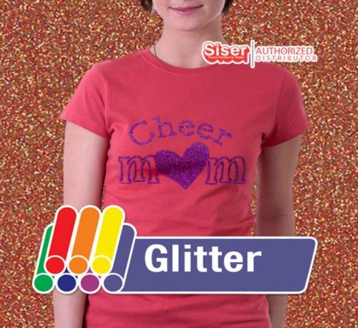2 GLITTER HTV EasyWeed Glitter Add the sparkle of glitter effects to any logo with Siser s Glitter heat transfer film. Perfect for dance and cheer wear or anywhere you need some extra shine.
