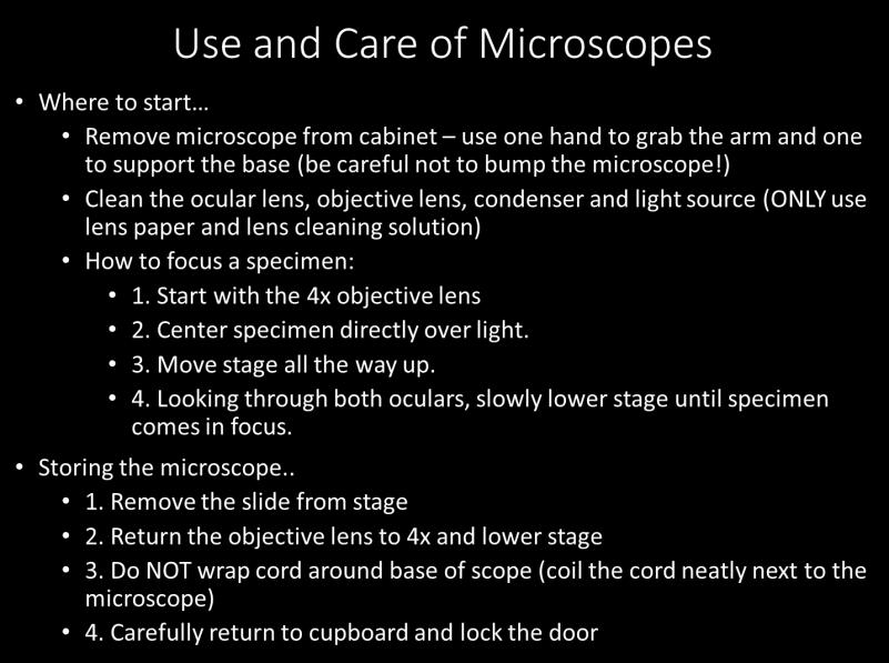 Be sure to use this guide to help you start using your microscope and correctly store the microscope after use.