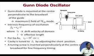 (Refer Slide Time: 18:21) So, GUNN diode oscillator, generally this whole RLC circuit which is called GUNN diode oscillator and GUNN diode is mounted at the center you see this is the GUNN diode