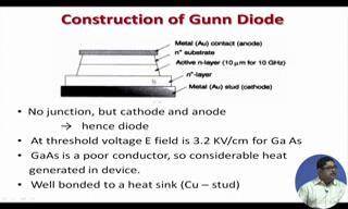 (Refer Slide Time: 06:15) This is a construction of a GUNN diode and basically you do not have any junction sort of thing, you have a gallium arsenide crystal then you have n type these and only in
