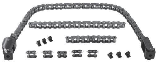 Chain clamping set No. 6540 Chain clamping set Tensioning hook and take-up unit are hardened and tempered.chain is made of alloy steel. Please order mounting for T-slots (No. 6541) separately.