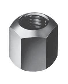 Nuts DIN 6330B Hexagon nut height 1,5 dia. Tempered, tensile strength class 10. With spherical end matching taper face of washers DIN 6319 D or G. Flat end matching hardened washers DIN 6340.