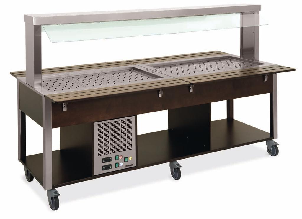 MIXED HOT/CHILLED BUFFET MOBILE COUNTERS WITH FIXED SNEEZE GUARD 133 Item 6920.6F3-W + A126W(x2) + A20(x6) Item Finish GN compartments Power Max dim. (cm) 6920.