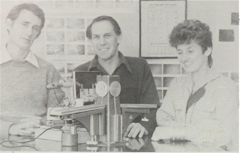 Seen in their laboratory in the Department of Metallurgy are, left to right, Dr Druce Dunne, Associate Professor Noel Kennon and Ms Lyn Middleton SHAPE MEMORY IN METALS Stimulated by aerospace needs,