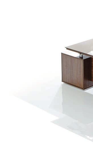 The desk pairs a smooth glass surface