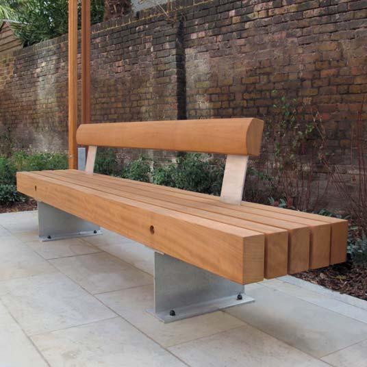 FORDHAM RANGE FORDHAM Galvanised steel support frame with iroko timber slats, smooth planed finish SEATS BENCHES 850 FOR 5 3 person seat, 1500mm long FOR 6 3 person seat, 1800mm long