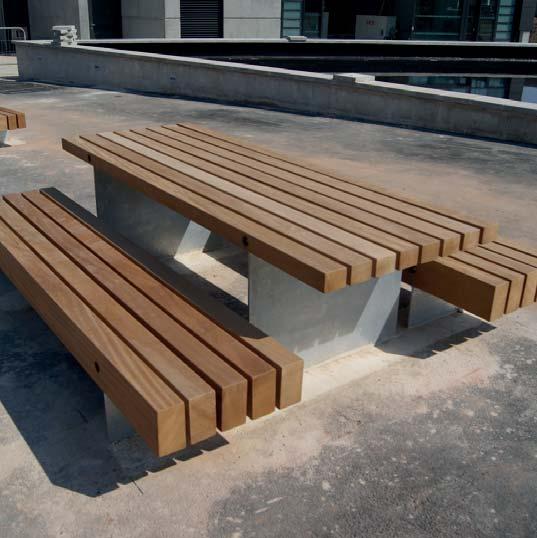 support is predrilled with 4no. holes for M16 ground fixings (not supplied) Note: bench is shown for scale comparison only and is not supplied with table; please order benches separately.