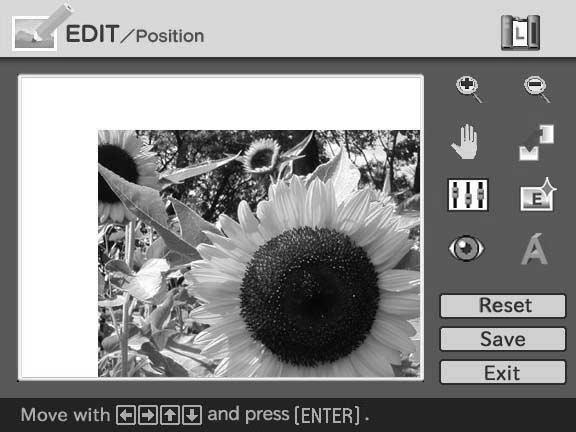Editing an image Enlarging and reducing the size of an image 1 Display the EDIT menu (page 31).