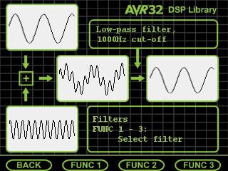 The signal in the middle is the combined signal of the two sources; this is the combined input signal to the filter. The filter selection box controls which filter is applied to the input signal.