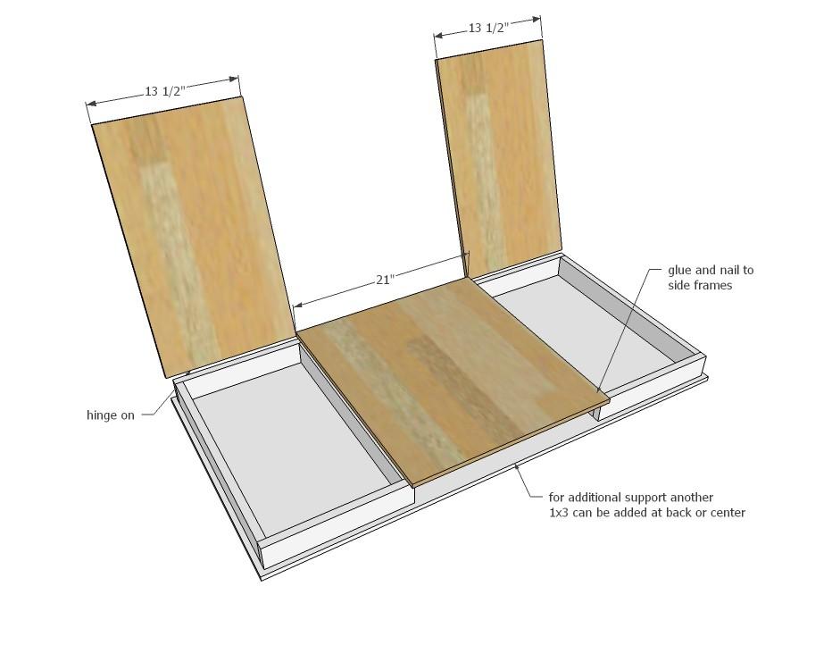 [24] Cut the top panel into three pieces and attach center piece on top of the two 1x3 frames.