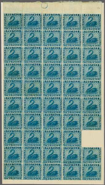 stamps at left with trimmed perforations but of lovely fresh colour and superb large part og. with the lower six stamps unmounted og. Rare and a most attractive multiple Gi = 4'500+.