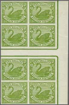 Extremely rare and a most attractive multiple Gi = 3'200. 110b */** 750 ( 670) 6533 6531 6531 1898/1907: 1 d. carmine and 2 d. bright yellow, each in fine horizontal Imperforate pairs (the 1 d.
