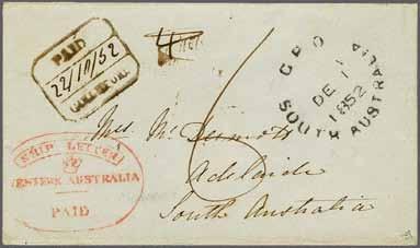 reverse with straight line SHIP LETTER in black and rated '8' pence on receipt for a Ship Letter, London cds in red (Sept 14) alongside. A fine cover and very rare cover.