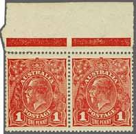 186 221 Corinphila Auction 23 November 2017 1916, King George V Heads, Rough Unsurfaced Paper, Second Watermark 6599 ex 6600 Error: PENAY on pos. 23 6599 6600 1 d.