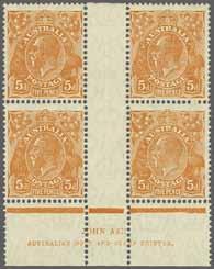 dull ultramarine, perf 13½ x 12½, Plate 3, a fine unused block of eight, marginal from base of sheet and divided by interpanneau margin, showing full JOHN ASH imprint perforated