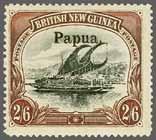 221 Corinphila Auction 23 November 2017 203 6666 6667 6666 View of Samarai, Papua New Guinea 2 s. 6 d. black & brown, medium paper, optd. large 'Papua', wmk. vertical, comb perf.