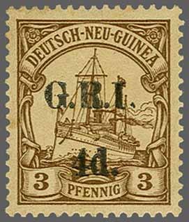 221 Corinphila Auction 23 November 2017 217 1914, G.R.I. and Value 5 mm apart 6722 Short '1' 6722 1 d. on 3 pf. brown, Setting 2, position 4, a fine unused example showing variety "Short 1 in 1 d.