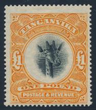 Tanganyika Turks and Caicos Islands 938 * #28a 1922 1 orange Giraffe, Watermark Sideways, mint lightly hinged, fi ne.