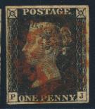 Great Britain 859 859 x861 #1 1840 1d black Queen Victoria Imperforate, used with red Maltese Cross cancel, from plate position FF, four large to clear margins, very fi ne.