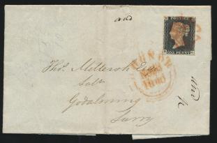 1840 cancel on back. Cover has edge soiling and has a light vertical fold, corner crease on stamp. No contents, fi ne.