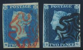 position KA), one mint hinged (4 margins, position FC) and another mint hinged (4 margins, gum problems, position RE).