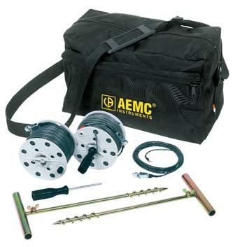 61 Ground Test Kit for 4-Point testing includes carrying bag, two 300 ft color-coded leads on spools, two 100 ft color-coded leads, four 16" auxiliary ground electrodes, one 16 ft lead with Mueller