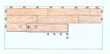 Where possible, lay the flooring at 90º angles to the floor joists. Make a chalk line along the starting wall using the marks you made.