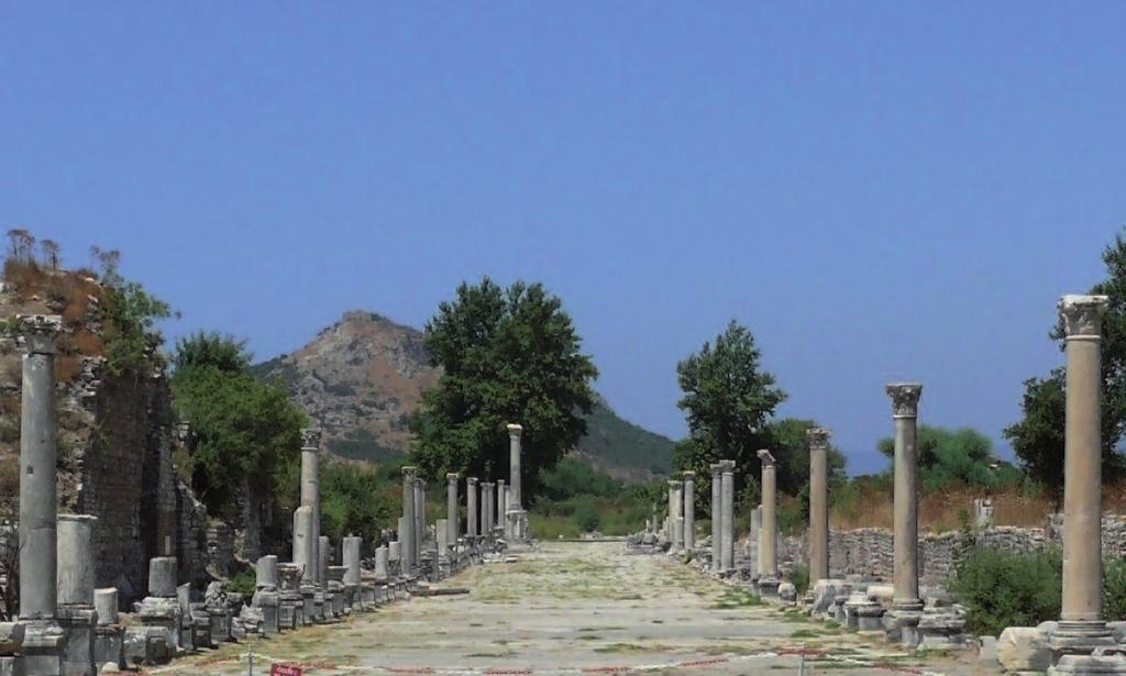 The road to the harbour at Ephesus. (Wikimedia Commons: detail of a photograph taken by Ad Meskens) EPHESUS is an ancient ruined city in Turkey. It is a few miles from the shore of the Aegean Sea.