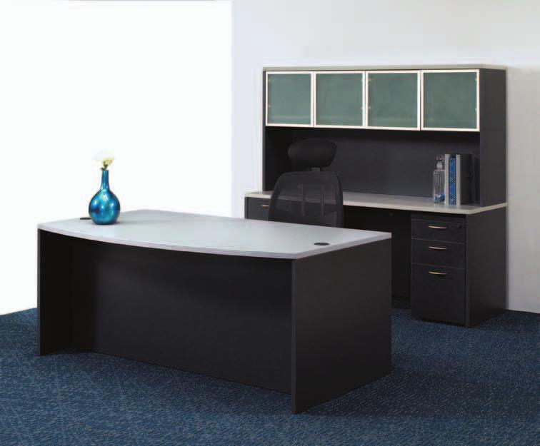 Napa Grey Napa Grey features high-durability office casegoods with scratch-resistant laminate surfaces and impact-resistant 3mm PVC edges in a neutral, two-tone grey combination.