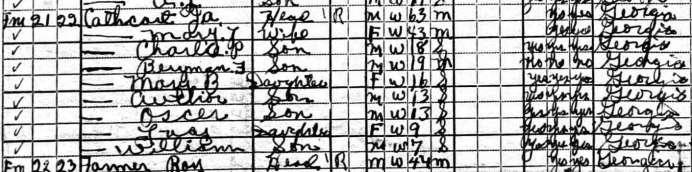 1920 census: Corinth (militia district 1122), Heard County, Georgia This 1920 census confirms that John remarried after the death of his first wife the 43-year-old listed as his wife is almost