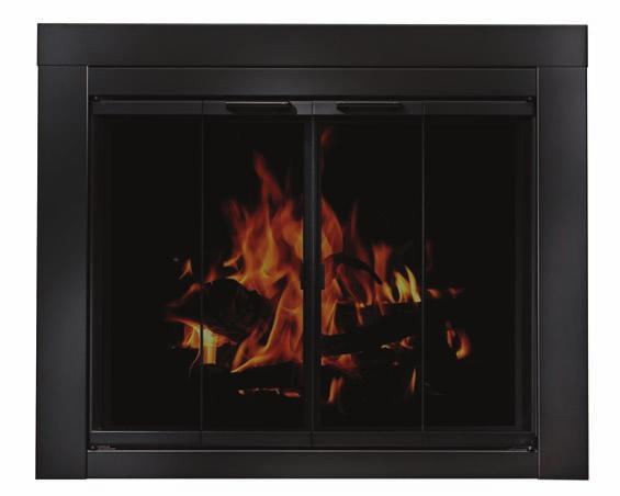 Bi-fold doors open 180 for full view of the fire Hidden damper control Easy-grip handles Matte black finish 3 stock sizes cover 80% of existing masonry fireplaces 1 year limited warranty Standard