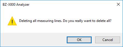 Deleting measuring lines Deletes individual measuring lines currently displayed. 1 Click the [Garbage box] button icon in the main [XY Measure] dialog box. 2 Click on the points to delete.