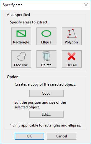 Setting fields in the [Specify area] dialog box The setting fields in the [Specify area] dialog box that is displayed when the [Specify area] button is clicked are as follows.