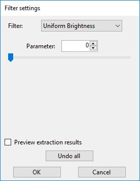 9 10 9 In the [Filter] pull-down menu, select the filter type from [Uniform Brightness], [Noise Elimination], [Noise removal (strong)], and [Haze reduction].