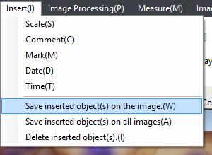 9-5 Finalize the inserted object in the image This section explains how to save inserted scales and comments as part of the image.