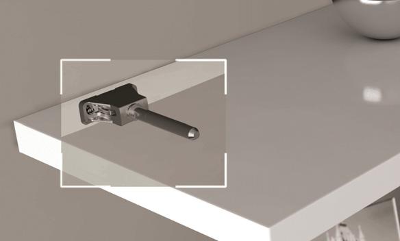 is the concealed mounting bracket for shelves minimum 0mm thick. It has been conceived to simplify the shelf installation.