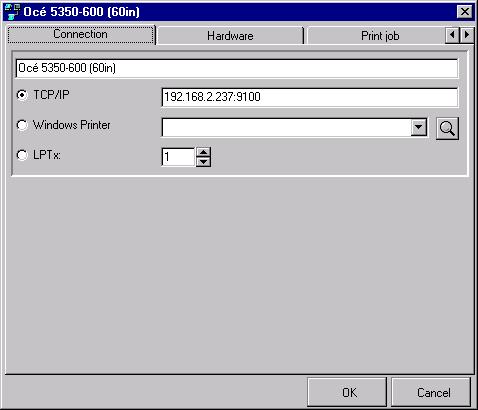 For a network printer, select TCP/IP and enter the IP address and socket number. Click OK. Note: The typical socket number for TCP/IP connected printers is 9100.