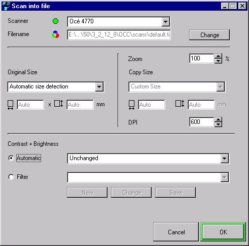Making a scan into a file Once you have configured and calibrated your copying system, you can also start to scan into different file formats. You begin by selecting Scan into file from the main menu.