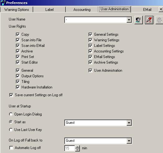 6 From the User Administration tab, select the type of user rights each user must have.