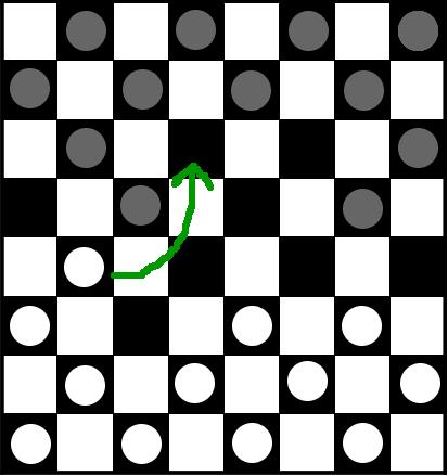 Fig 2 Fig 3 Fig 4 Daca o piesa este diagonal adiacenta pentru o piesa opozanta, din fata ei, si exista un patrat gol in partea de dincolo a piesei opuse, piesa poate sari peste piesa opusa scotind-o