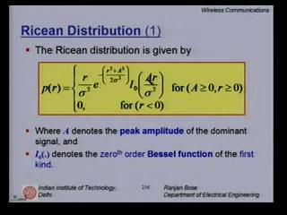 (Refer Slide Time: 00:22:55 min) Mathematically, the Ricean distribution is given by the following. P r is again r greater than or equal to 0.