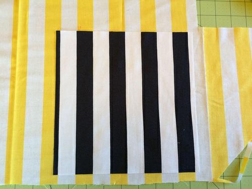 4. From the fabric for the highlight color of each pillow (Yellow Stripe in our sample), carefully fussy cut the following: ONE, using assembled Pillow A Part 1