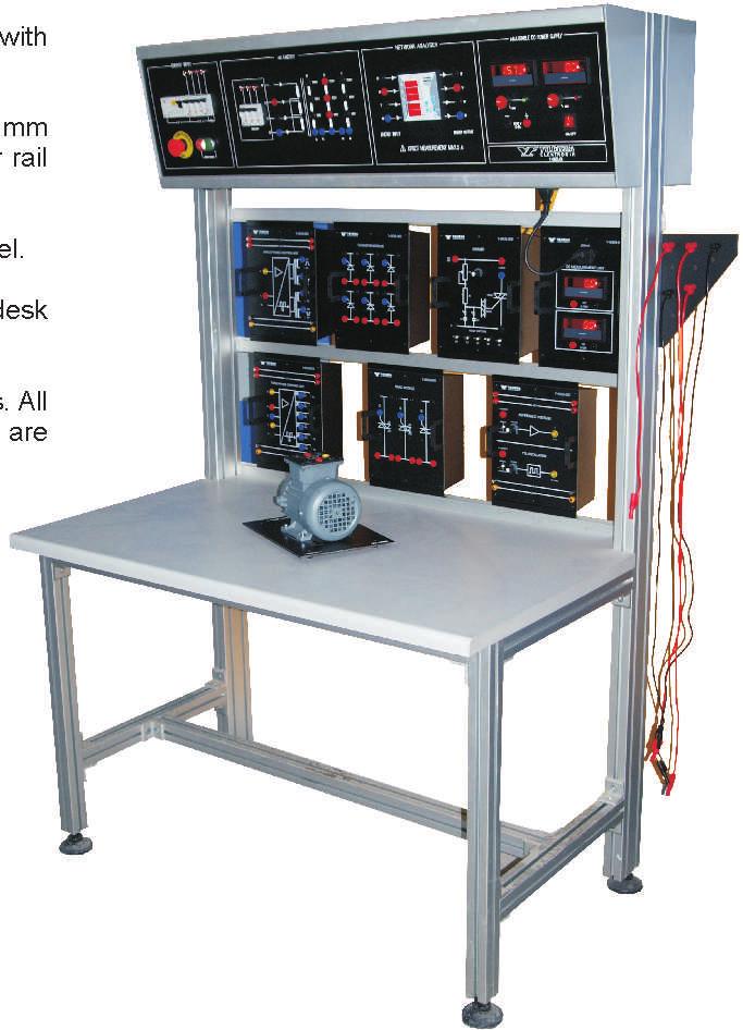 -001 Lab Desk With Energy Unit LAB DESK AND ENERGY UNITS Power Electronics Training Set has a multi functional Lab Desk with necessary power supplies and measurement units on it.