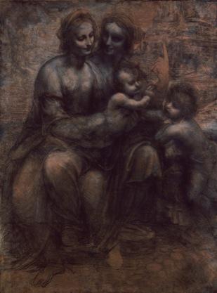 LEONARDO DA VINCI, cartoon for Virgin and Child with Saint Anne and the Infant Saint John, ca. 1505 1507. Charcoal heightened with white on brown paper, approx. 4 6 x 3 3.