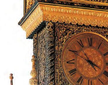 Chiming Clock on a Black-Lacquered Tower with Gilt Carvings of Flowers and Foliage