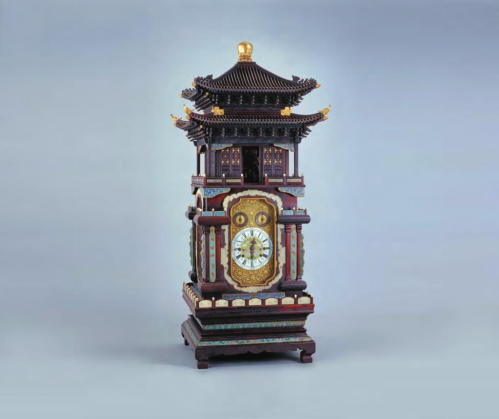 18 Zitan Double-Eaved Pavilion Style Night Clock with Enamel Inlays Made by the Imperial Workshops.