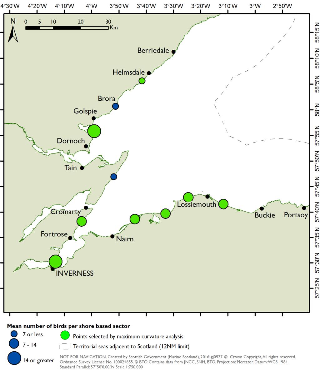 Figure 10. The distribution of red breasted mergansers in the Moray Firth pspa.