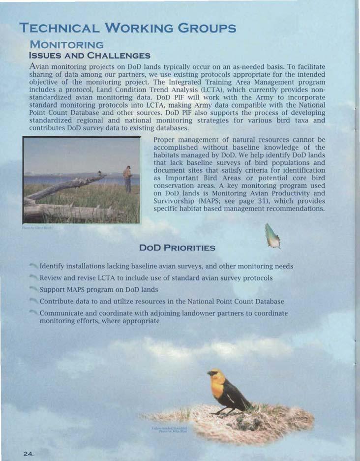 Monitoring DoD PIF Priorities Baseline avian surveys LCTA Support